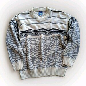 Vintage FINE LINE Sweater M Textured 3D Coogi-Style Knit Gray White Unisex